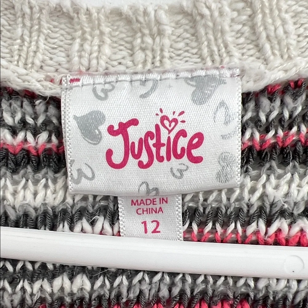 Justice Girls Size 12 Open Knit Cardigan Sweater Cream Pink Aztec Design